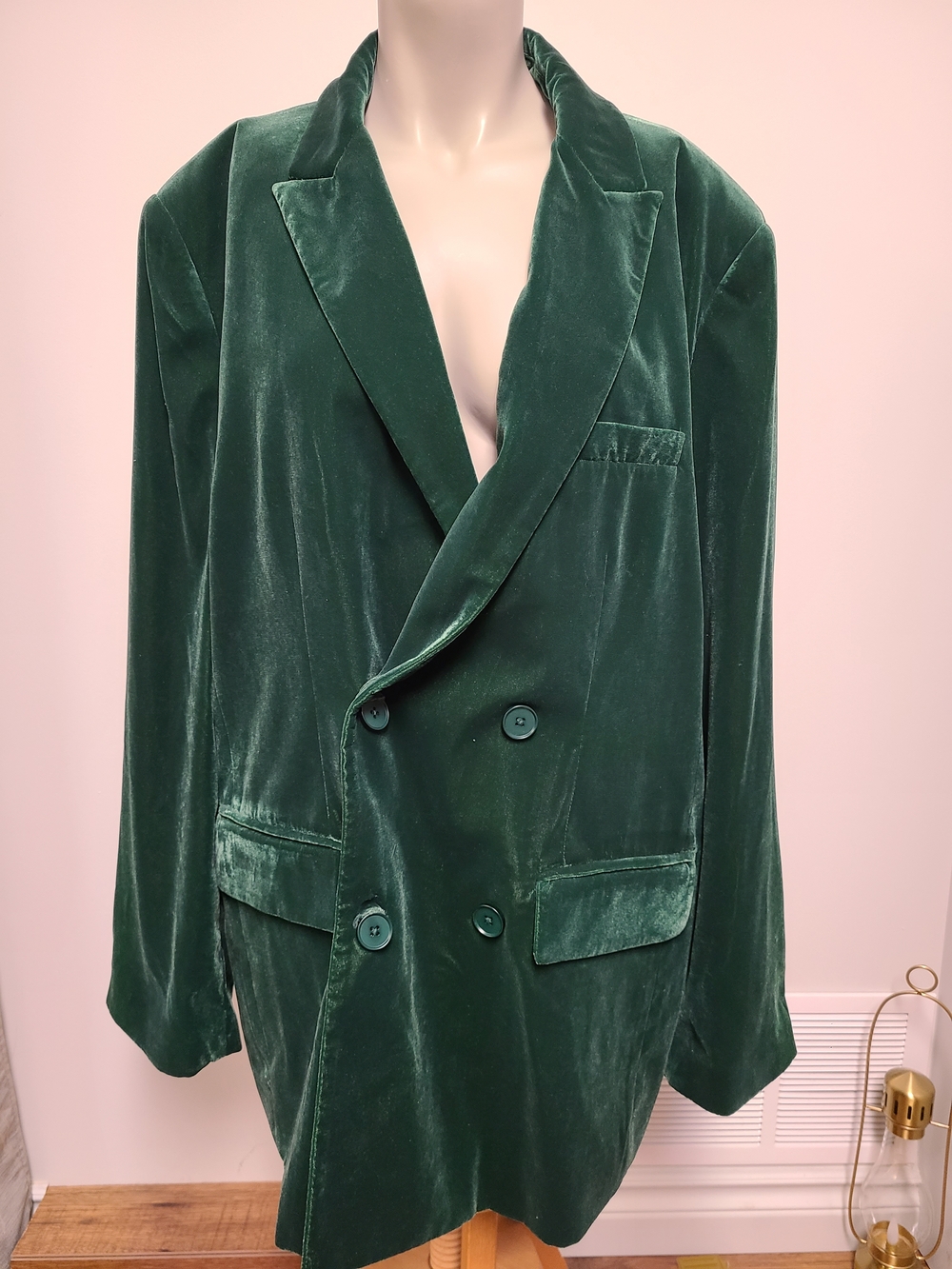 Smash + Tess Dark Green Velvet Double-Breasted Blazer
